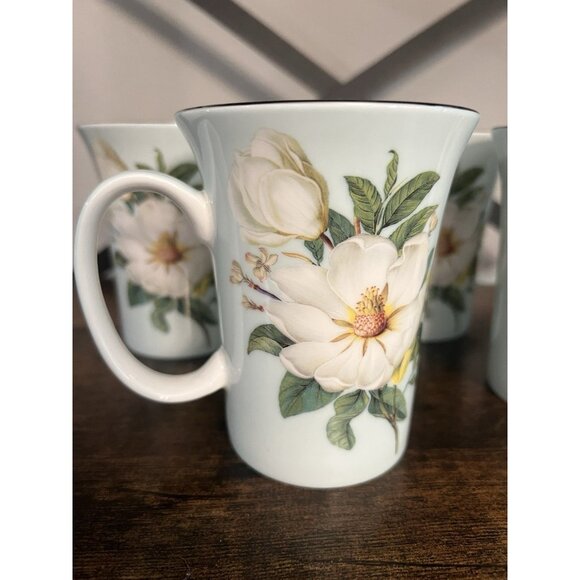 Stechcol Magnolia Flowers Coastline Imports Gracie China Coffee Cup Mug Set of 4 - Picture 7 of 9